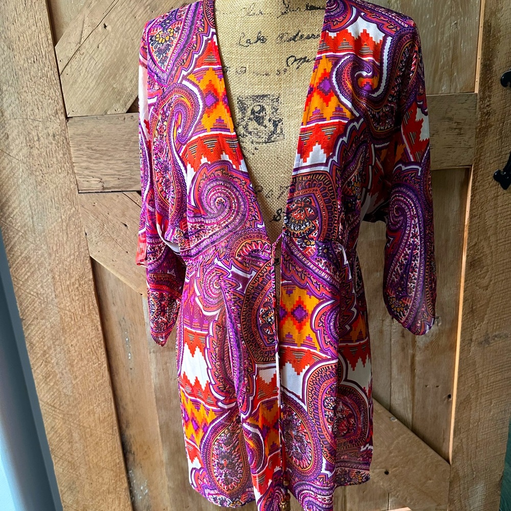 Sheer Printed Kimono Style Top